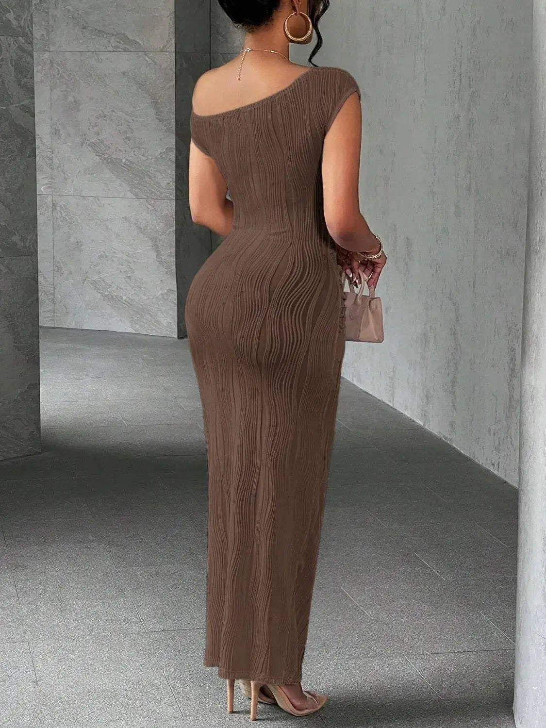 Textured Single Shoulder Maxi Dress - GlossiChic Collection White / S GlossiChic Collection Dresses