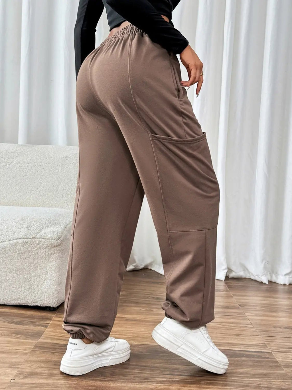 Tied Joggers with Pockets - GlossiChic Collection Taupe / S GlossiChic Collection Jeans, Pants, & Shorts