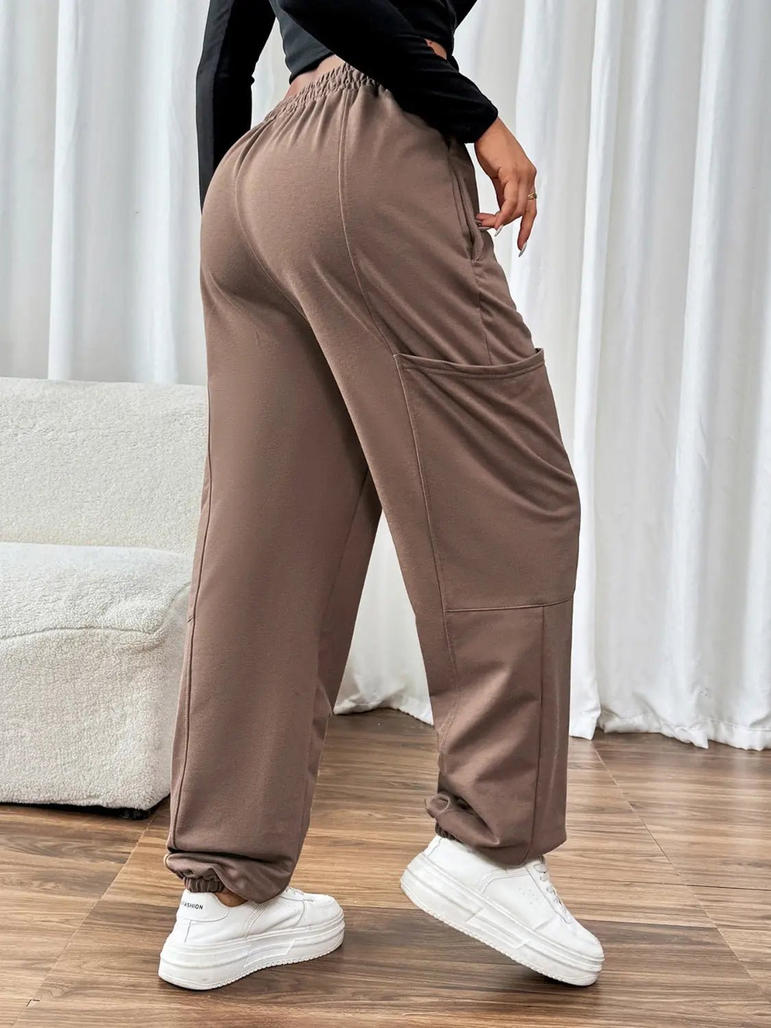 Tied Joggers with Pockets - GlossiChic Collection Taupe / S GlossiChic Collection Jeans, Pants, & Shorts