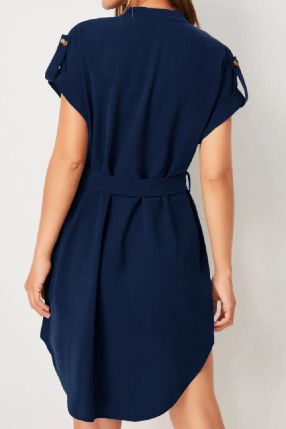 Tied Notched Short Sleeve Dress - GlossiChic CollectionDresses