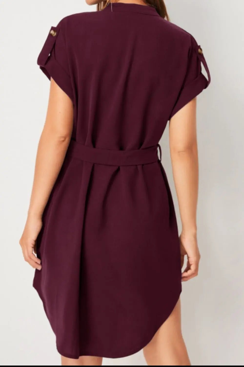 Tied Notched Short Sleeve Dress - GlossiChic CollectionDresses