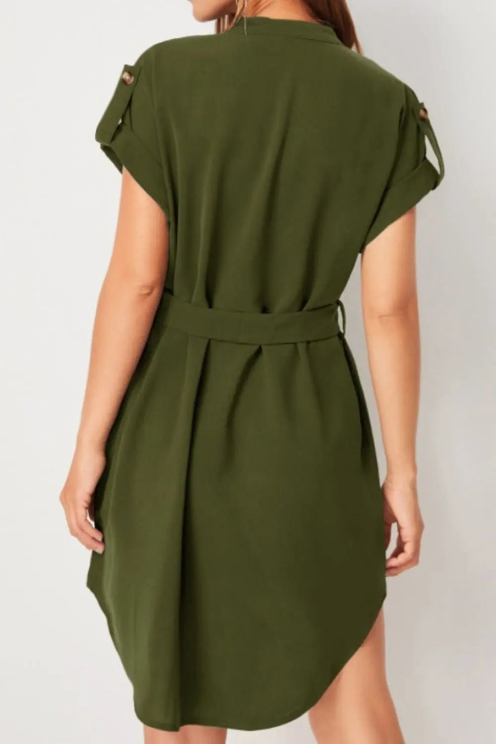 Tied Notched Short Sleeve Dress - GlossiChic CollectionDresses