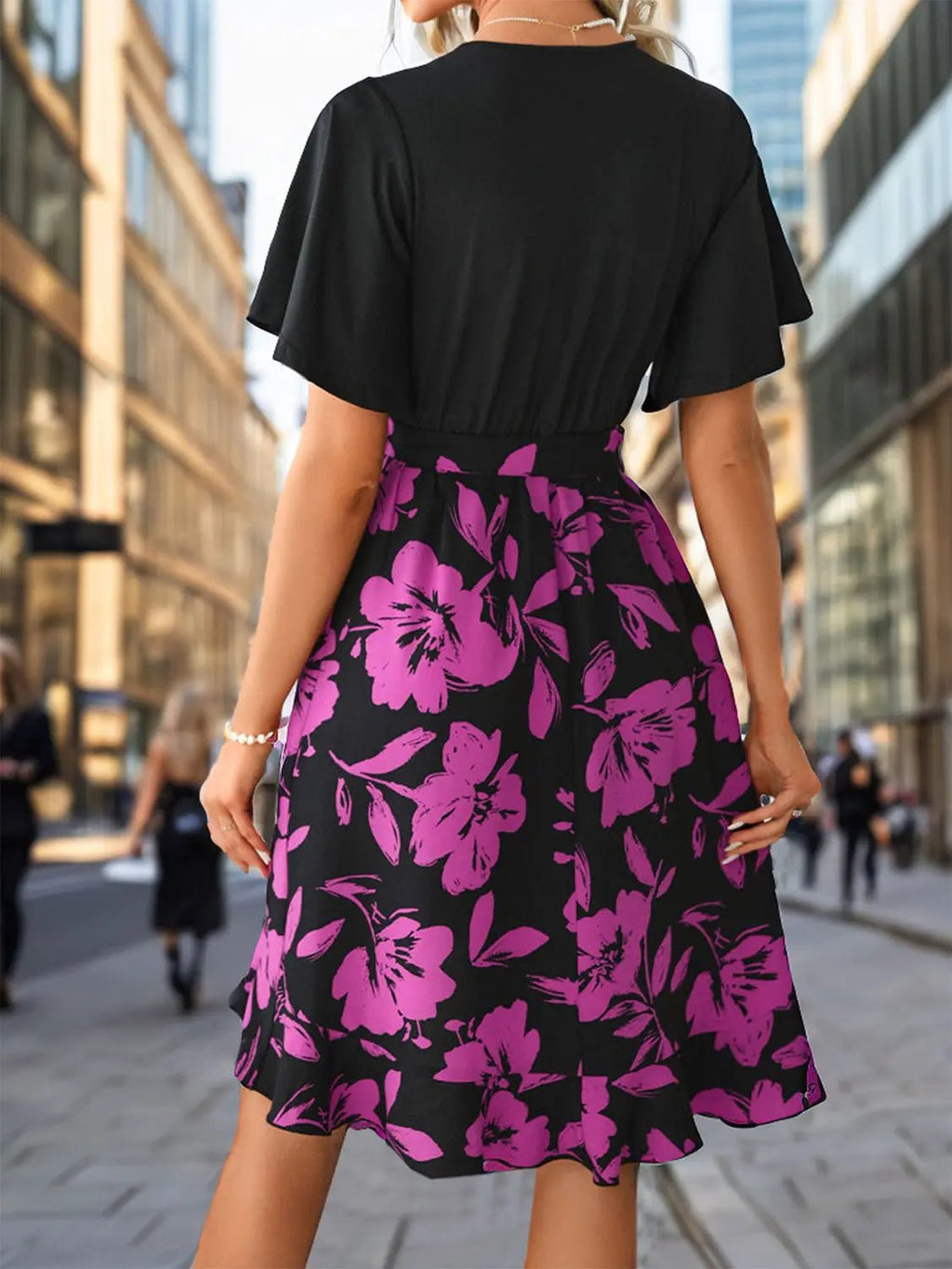 Tied Printed Surplice Short Sleeve Dress - GlossiChic CollectionDresses