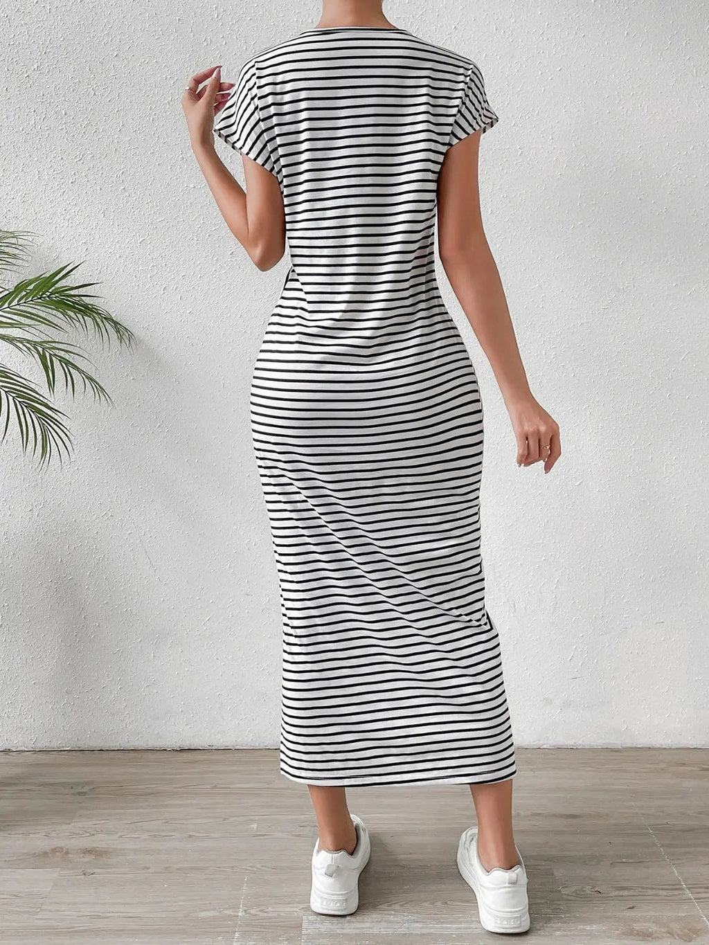 Tied Striped Round Neck Short Sleeve Tee Dress - GlossiChic CollectionDresses