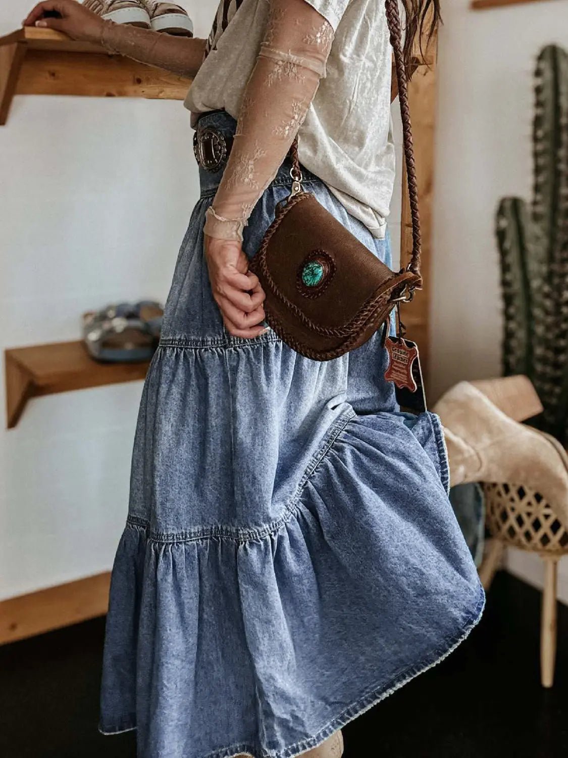 Tiered Button-Fly Denim Skirt - GlossiChic Collection Medium / S GlossiChic Collection Dresses