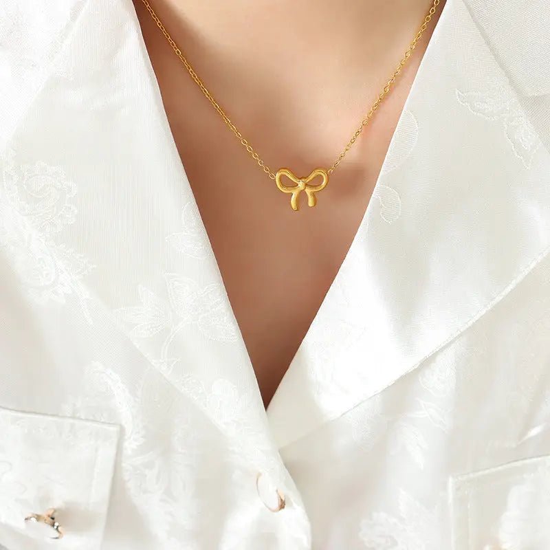 Titanium Steel Bow Pendant Necklace - GlossiChic Collection Gold / One Size GlossiChic Collection jewelry
