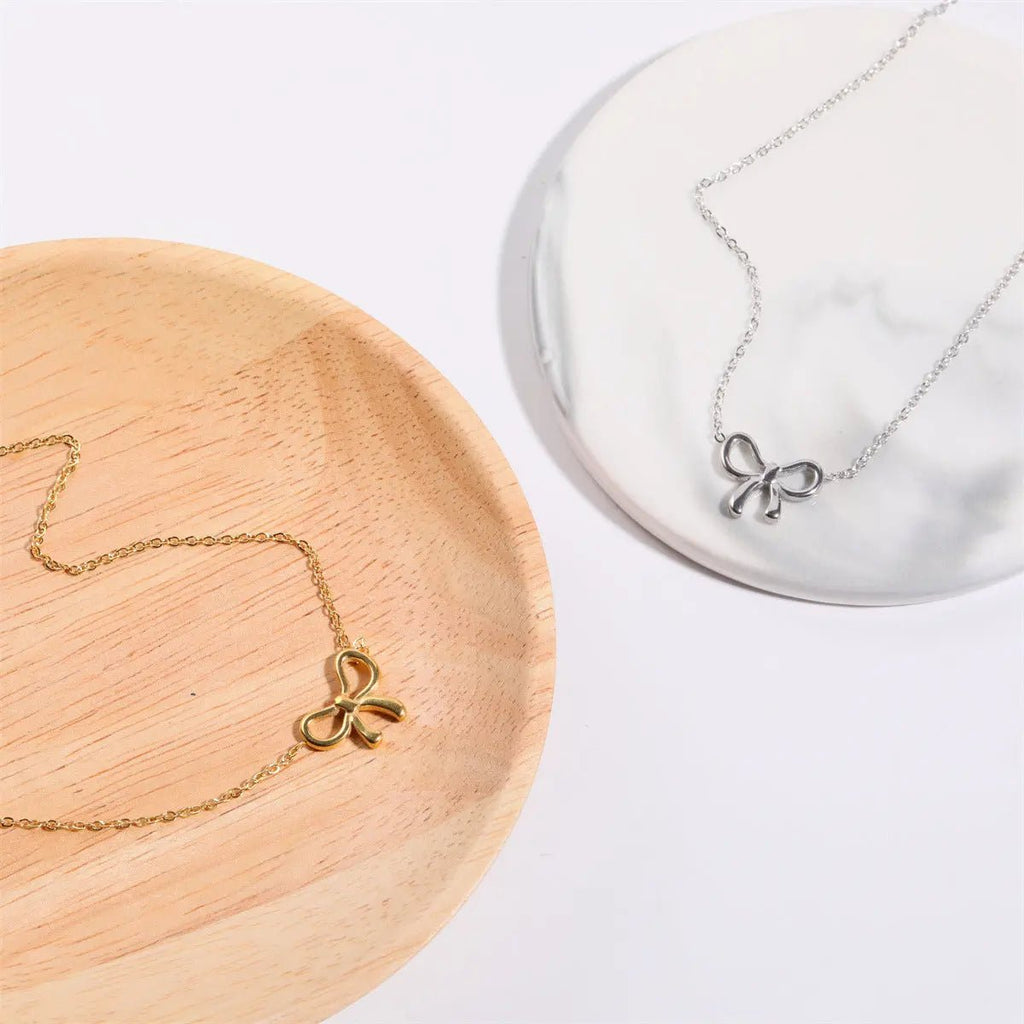Titanium Steel Bow Pendant Necklace - GlossiChic Collection Gold / One Size GlossiChic Collection jewelry