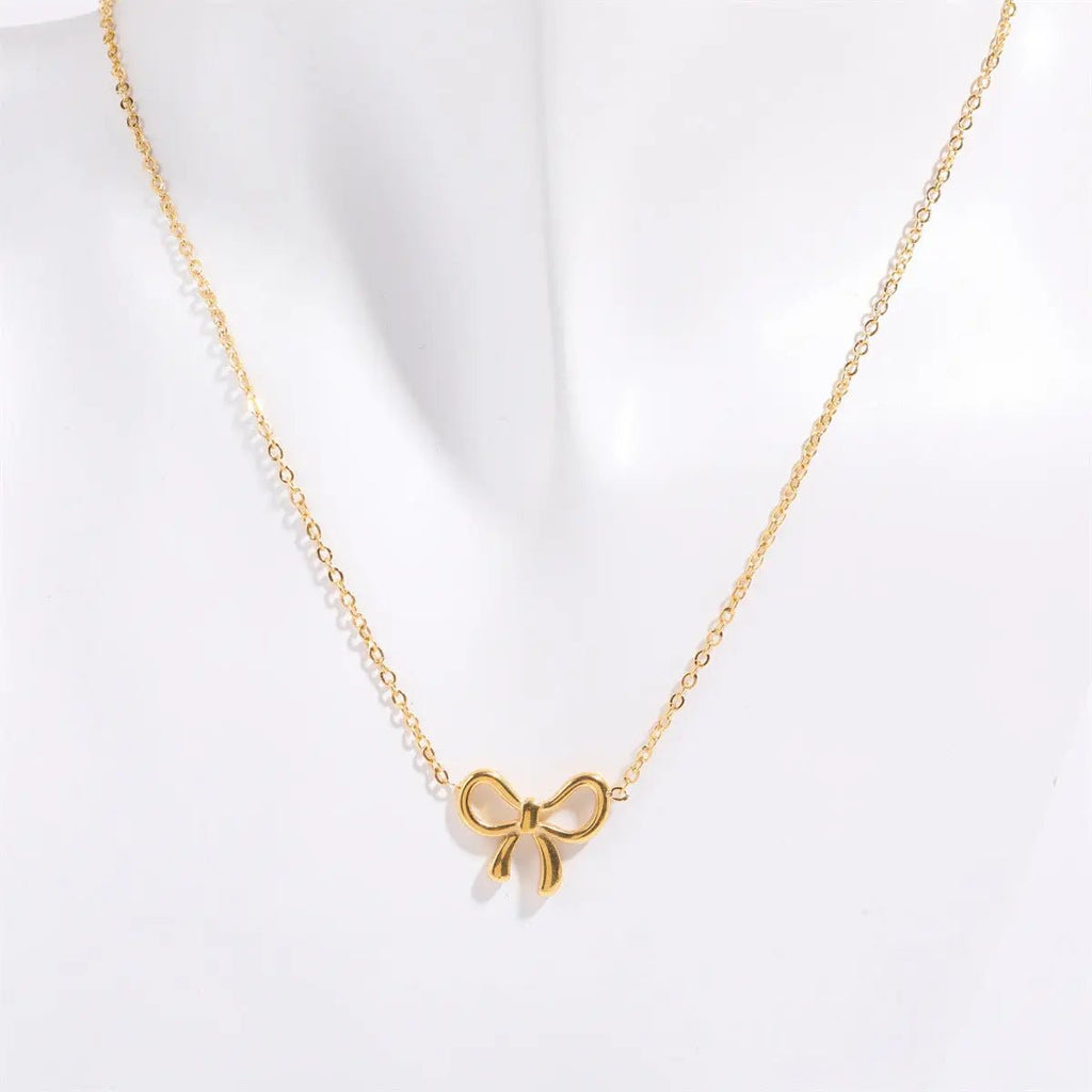 Titanium Steel Bow Pendant Necklace - GlossiChic Collection Gold / One Size GlossiChic Collection jewelry