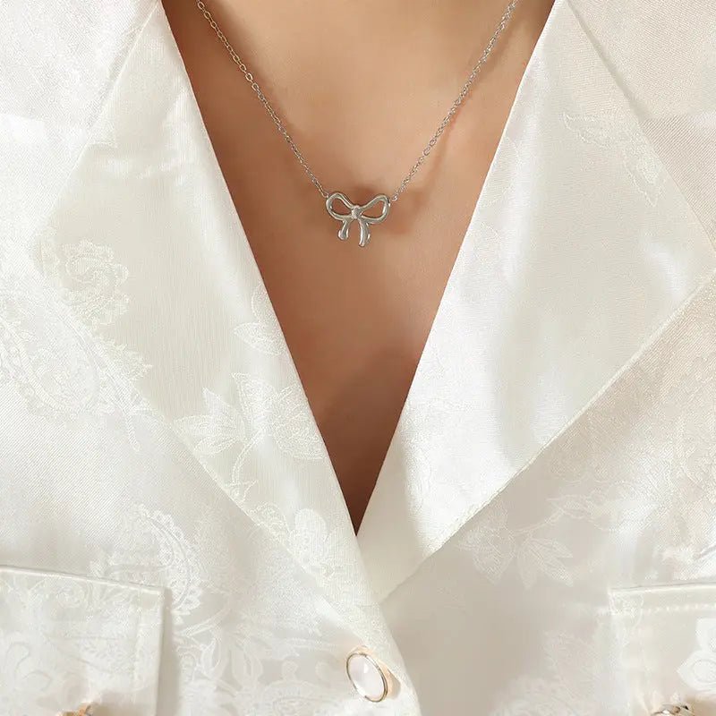 Titanium Steel Bow Pendant Necklace - GlossiChic Collection Silver / One Size GlossiChic Collection jewelry