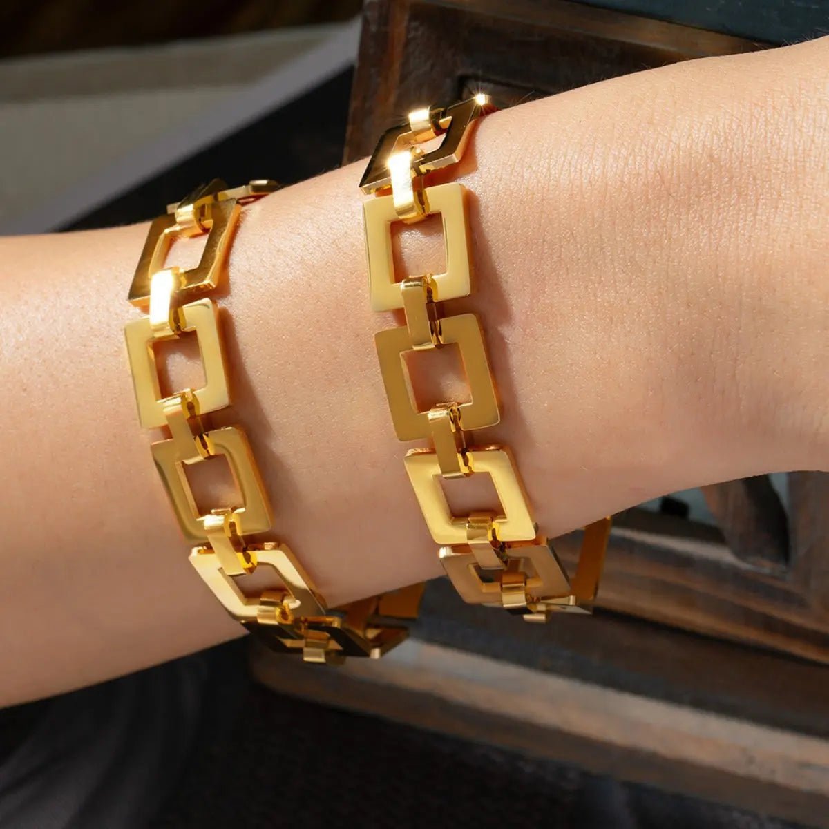 Titanium Steel Hollow Square Chain Bracelet - GlossiChic Collection Gold / One Size GlossiChic Collection Bracelets