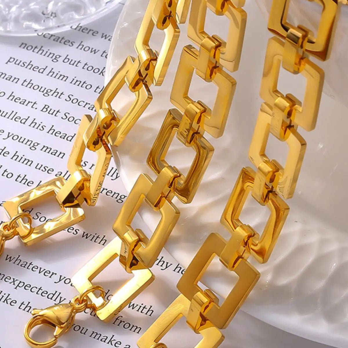 Titanium Steel Hollow Square Chain Bracelet - GlossiChic Collection Gold / One Size GlossiChic Collection Bracelets