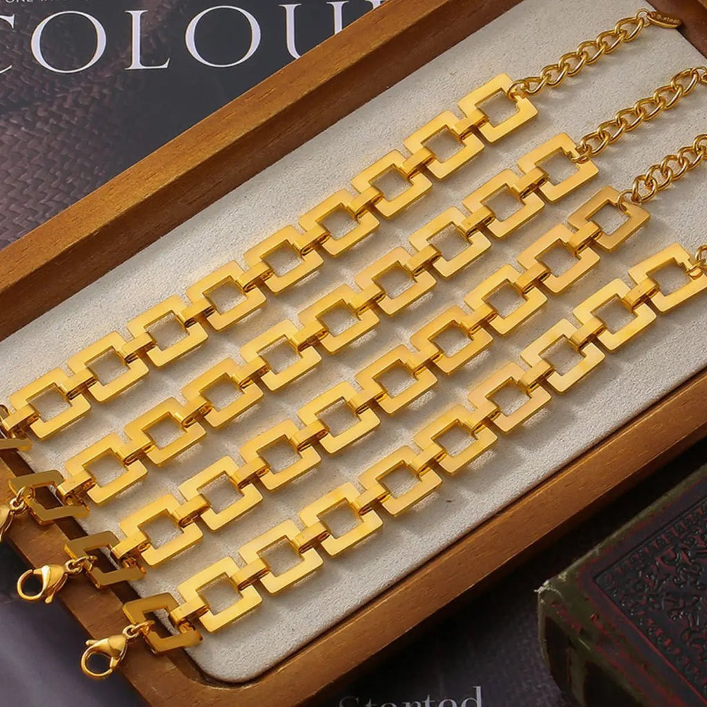 Titanium Steel Hollow Square Chain Bracelet - GlossiChic Collection Gold / One Size GlossiChic Collection Bracelets