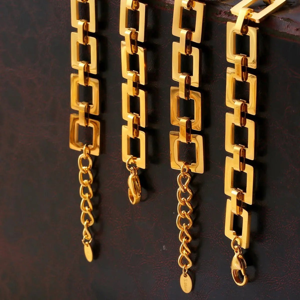 Titanium Steel Hollow Square Chain Bracelet - GlossiChic Collection Gold / One Size GlossiChic Collection Bracelets