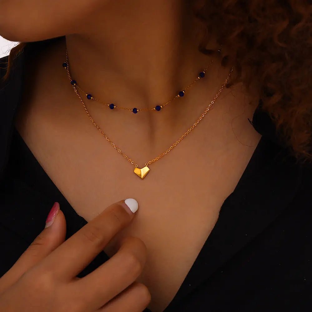 Titanium Steel Section Crystal Double - Layered Necklace - GlossiChic Collectionjewelry