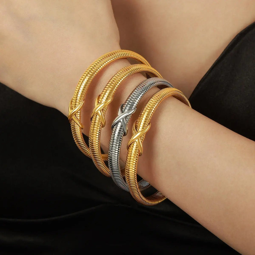 Titanium Steel Spring Shape Bracelet - GlossiChic Collection Gold / One Size GlossiChic Collection Bracelets