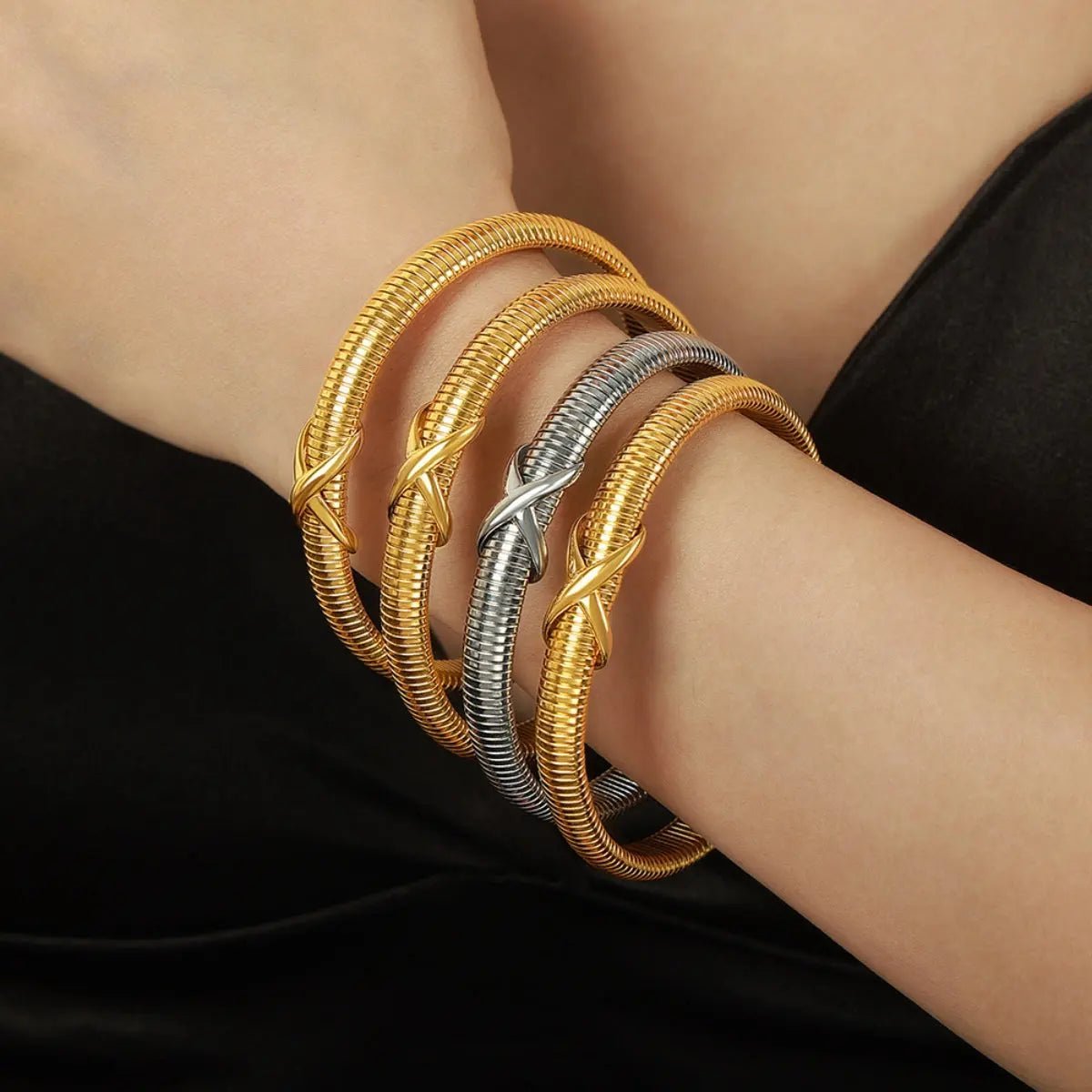 Titanium Steel Spring Shape Bracelet - GlossiChic Collection Gold / One Size GlossiChic Collection Bracelets