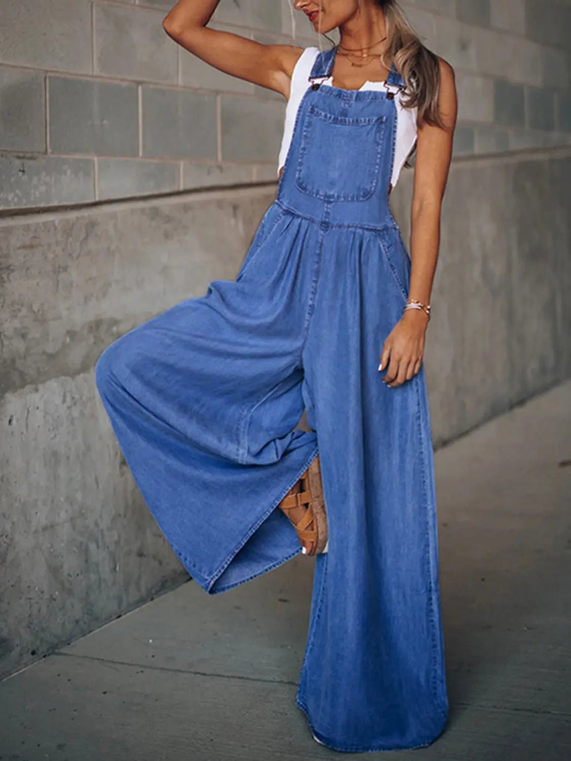 Wide Leg Denim Overalls - GlossiChic CollectionJumpers & Rompers