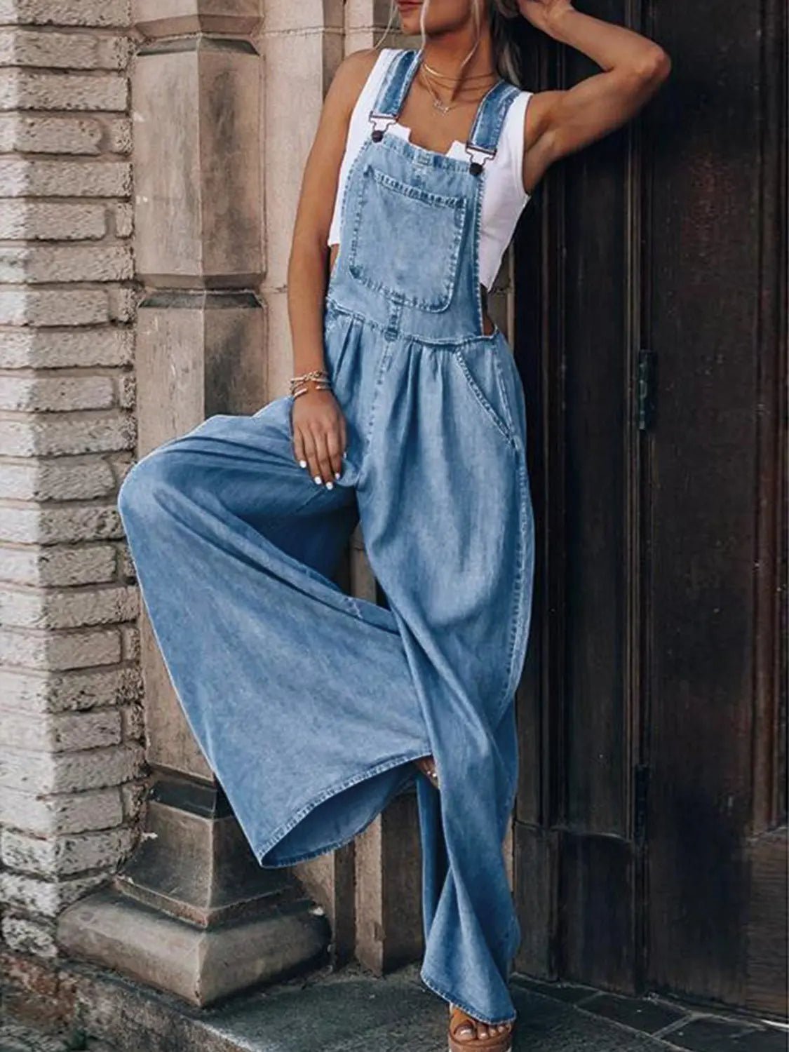 Wide Leg Denim Overalls - GlossiChic CollectionJumpers & Rompers