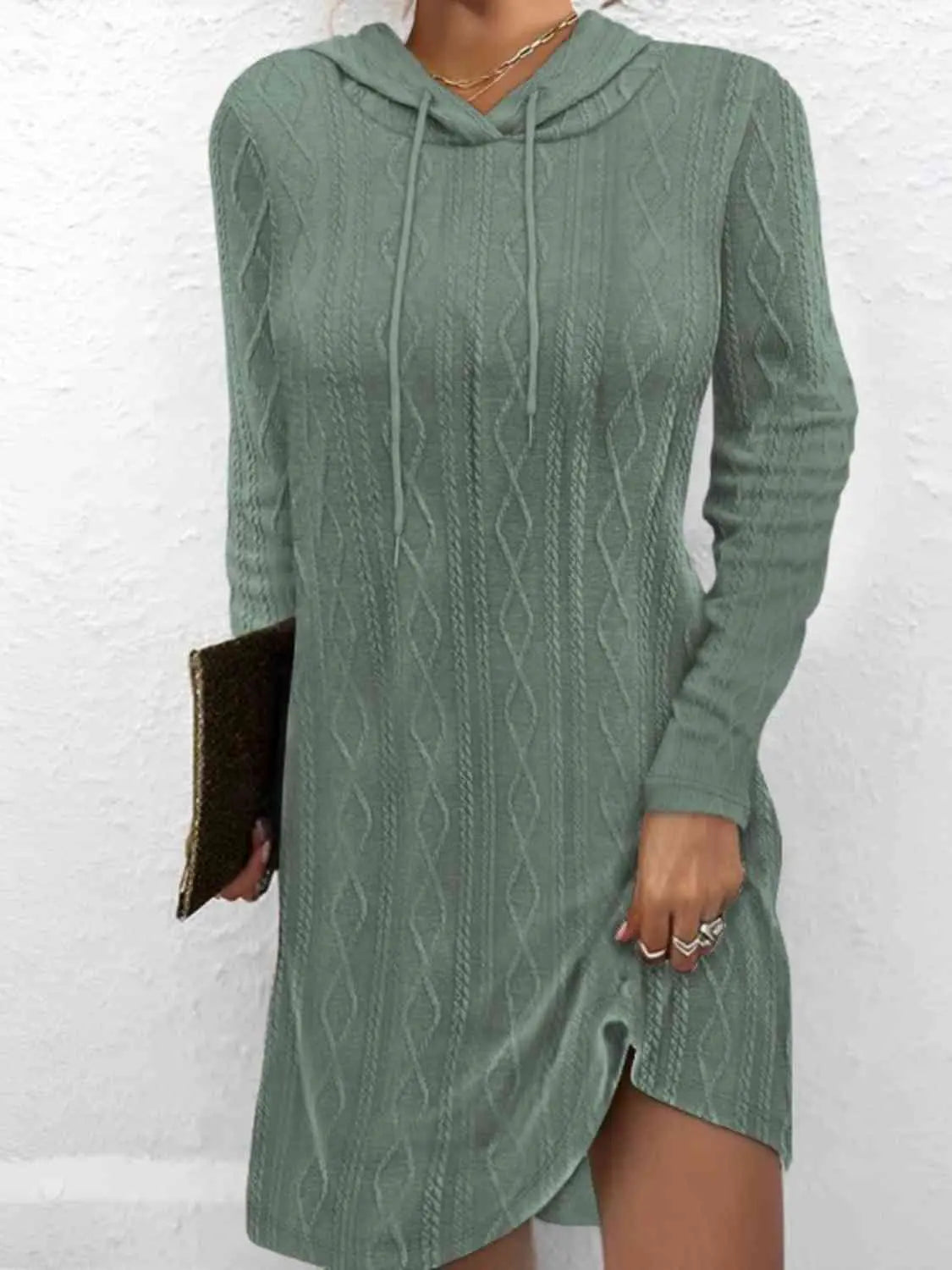 Drawstring Hooded Sweater Dress - GlossiChic Collection Dusty Pink / S GlossiChic Collection apparel