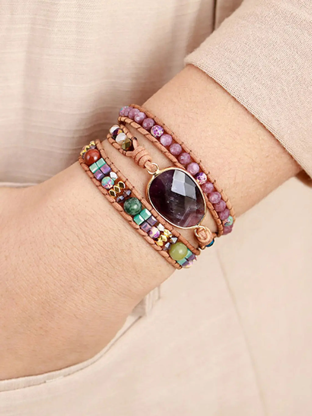 Triple-Layer Amethyst Bracelet - GlossiChic Collection Plum / One Size GlossiChic Collection jewelry