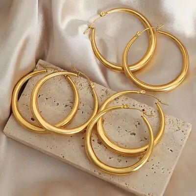 18K Gold - Plated Titanium Steel Hoop Earrings - GlossiChic Collectionjewelry