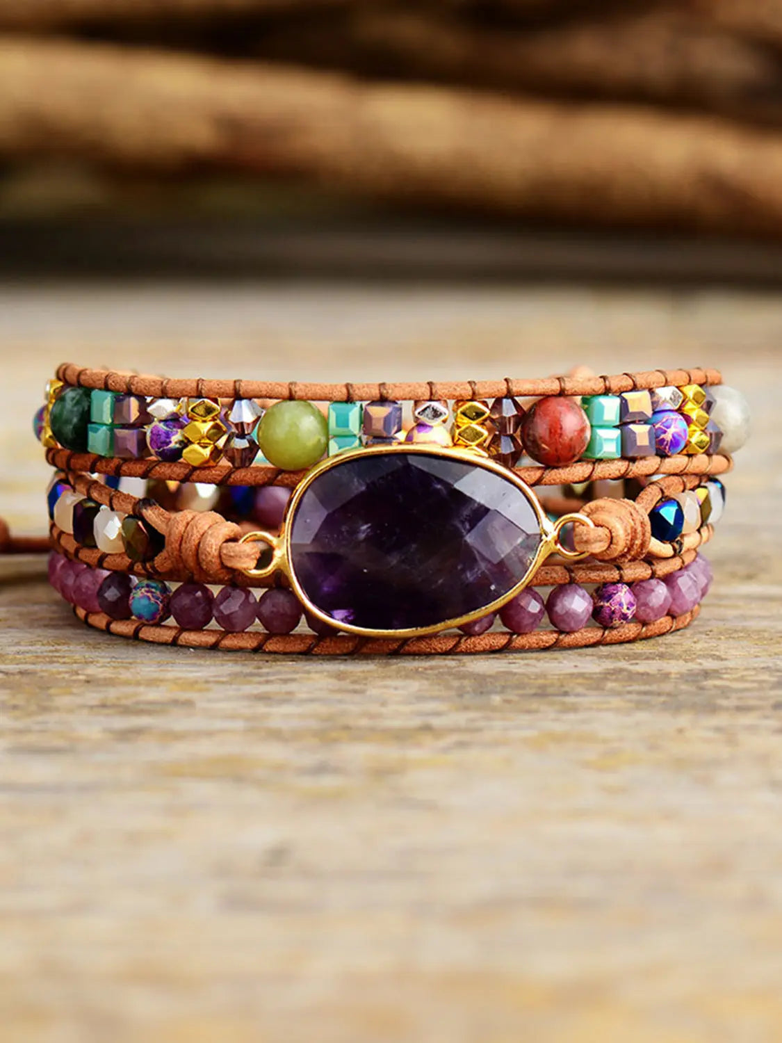 Triple-Layer Amethyst Bracelet - GlossiChic Collection Plum / One Size GlossiChic Collection jewelry