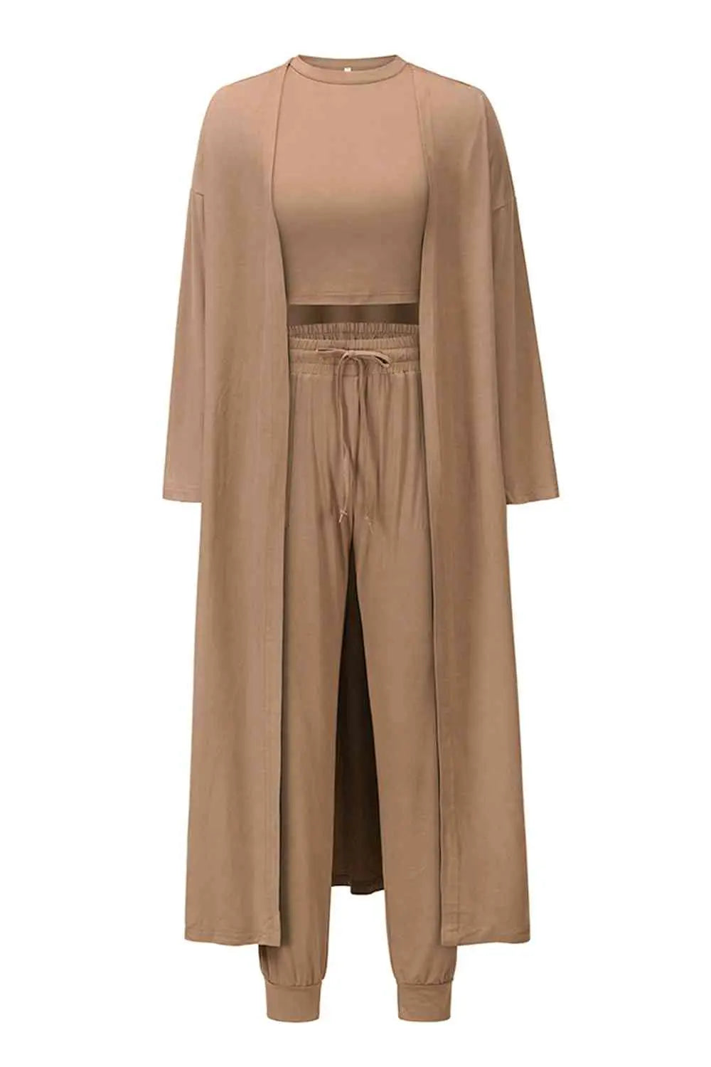 Tank, Pants, Cardigan Set - GlossiChic Collection Taupe / S GlossiChic Collection Outfit Sets
