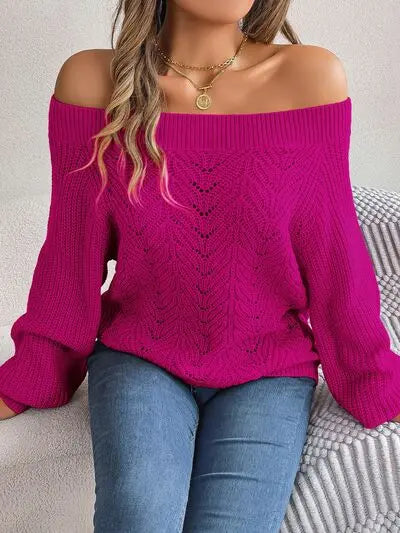 Off-Shoulder Long Sleeve Sweater GlossiChic Collection