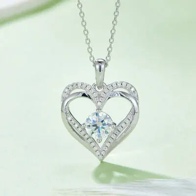 1.2 Carat Moissanite 925 Sterling Sliver Heart Necklace - GlossiChic Collection Silver / One Size GlossiChic Collection jewelry
