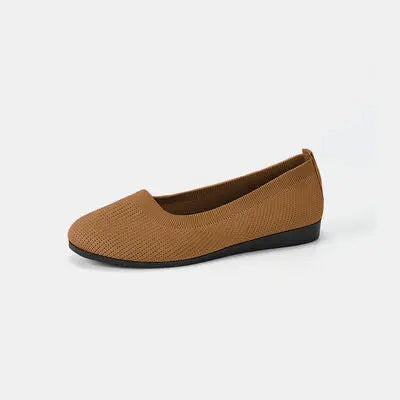 Round Toe Knit Ballet Flats - GlossiChic Collection Caramel / 36 GlossiChic Collection Shoes & Accessories