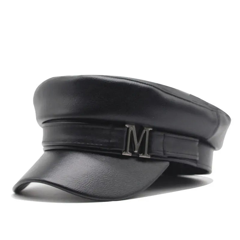 Fashion Simple PU Leather Solid Color Beret - GlossiChic Collection Black / Adjustable GlossiChic Collection Belts & Hats