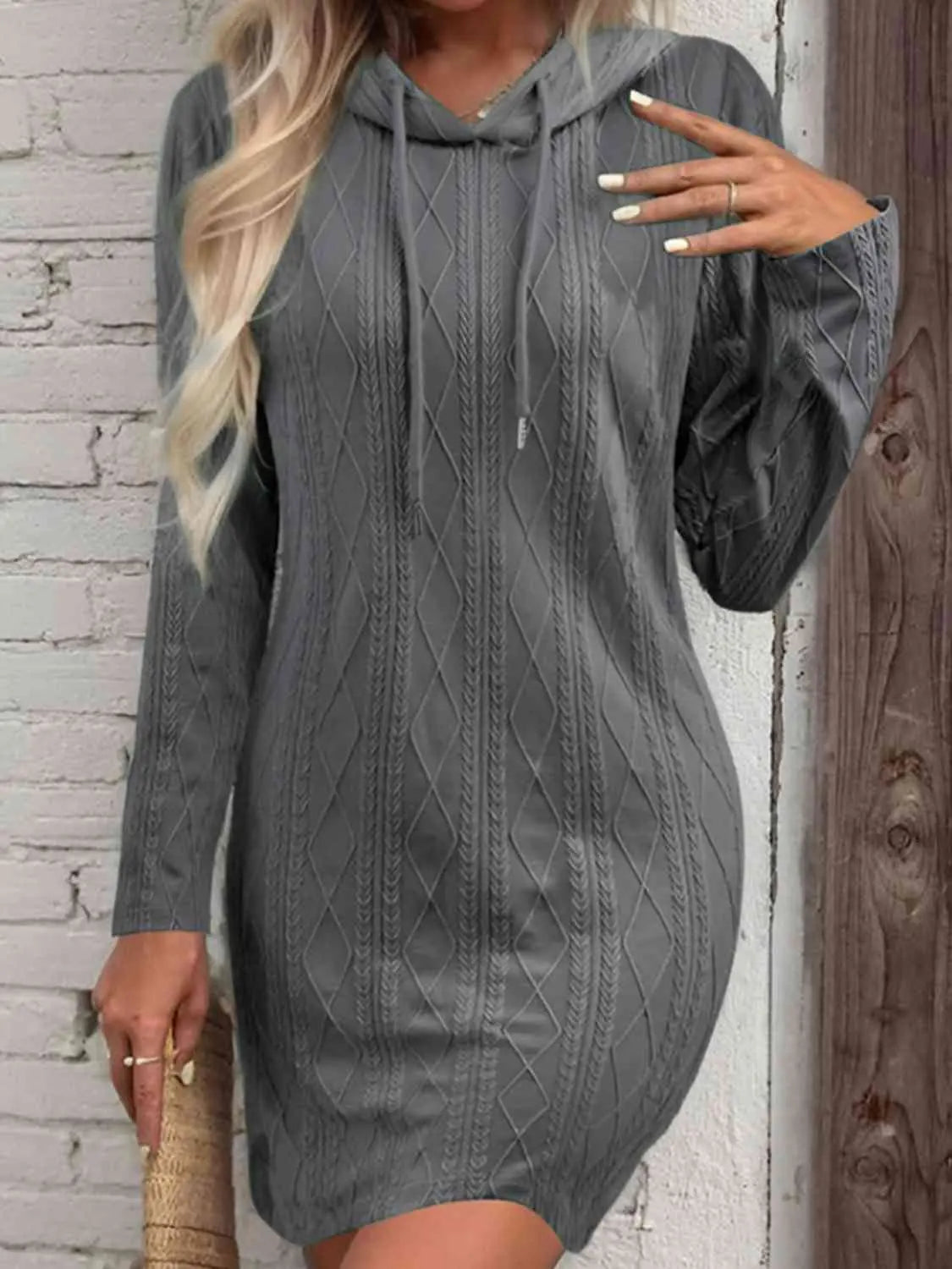 Drawstring Hooded Sweater Dress - GlossiChic Collection Heather Gray / S GlossiChic Collection apparel