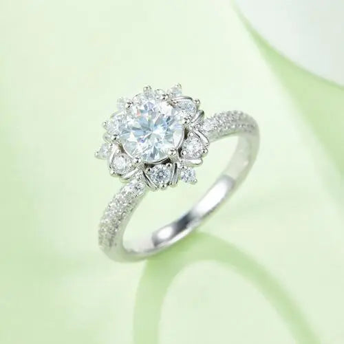 1 Carat Moissanite 925 Sterling Silver Flower Shape Ring - GlossiChic Collection Silver / 4.5 GlossiChic Collection Rings