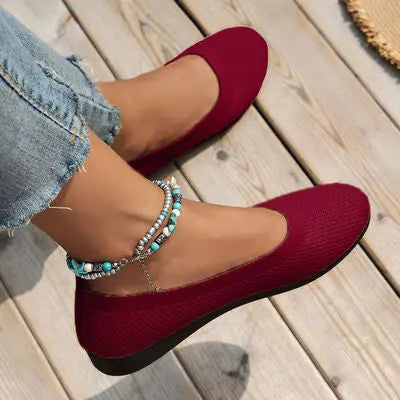 Round Toe Knit Ballet Flats - GlossiChic Collection Wine / 36 GlossiChic Collection Shoes & Accessories