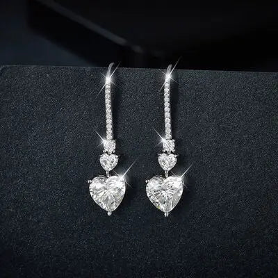5.44 Carat 925 Sterling Silver Moissanite Heart Drop Earrings - GlossiChic Collectionjewelry