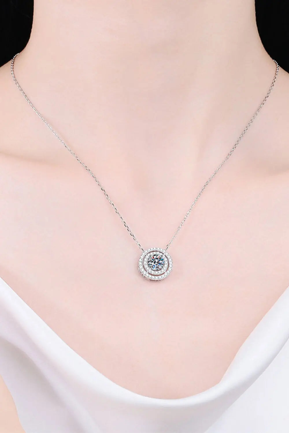 Moissanite Round Pendant Rhodium-Plated Necklace - GlossiChic Collection Silver / One Size GlossiChic Collection jewelry