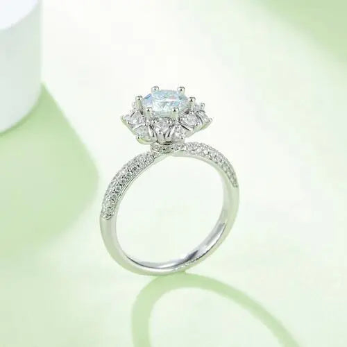 1 Carat Moissanite 925 Sterling Silver Flower Shape Ring - GlossiChic Collection Silver / 4.5 GlossiChic Collection Rings