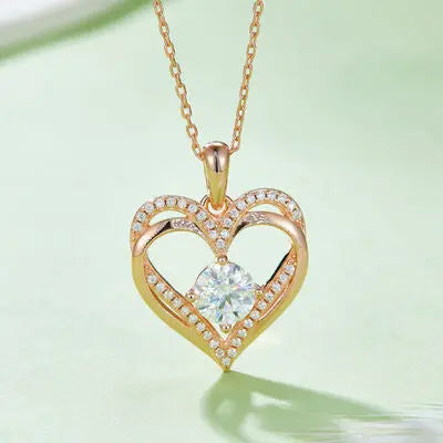 1.2 Carat Moissanite 925 Sterling Sliver Heart Necklace - GlossiChic Collection Rose Gold / One Size GlossiChic Collection jewelry
