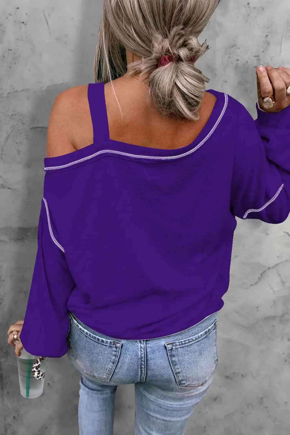 Tiger Graphic Long Sleeve Asymmetrical Neck Top - GlossiChic Collection Violet / S GlossiChic Collection Shirts & Tops