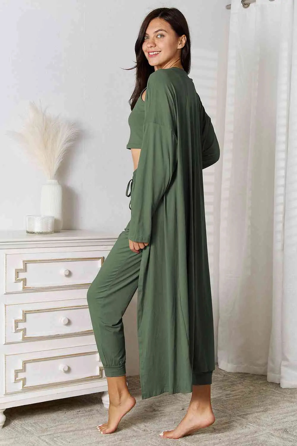 Tank, Pants, Cardigan Set - GlossiChic Collection Taupe / S GlossiChic Collection Outfit Sets