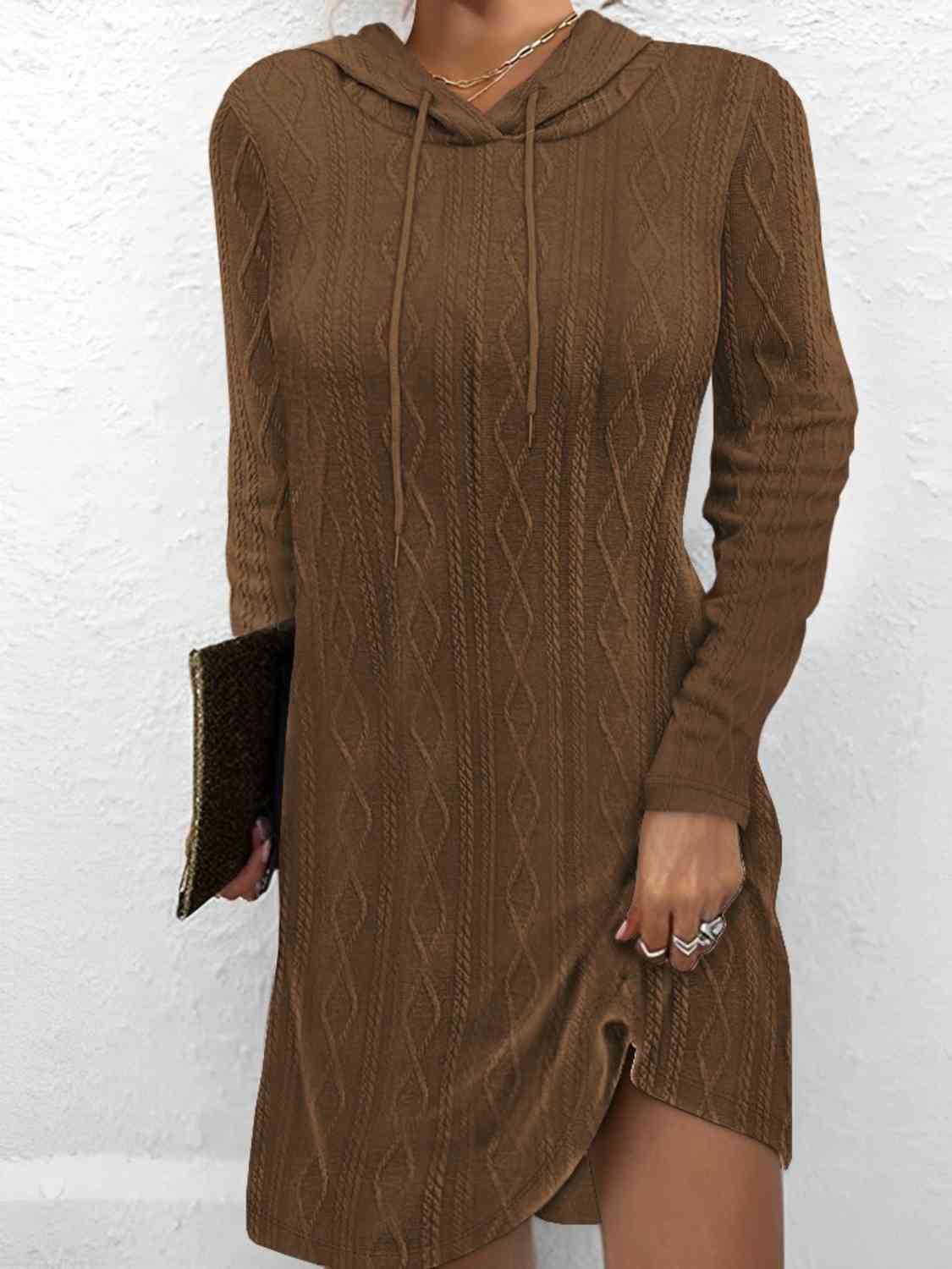 Drawstring Hooded Sweater Dress - GlossiChic Collection Dusty Pink / S GlossiChic Collection apparel