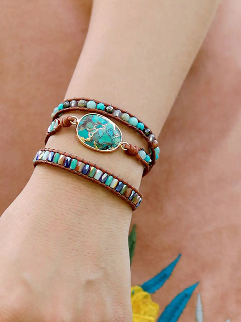 Triple-Layer Natural Stone Bracelet - GlossiChic Collection Aqua / One Size GlossiChic Collection jewelry