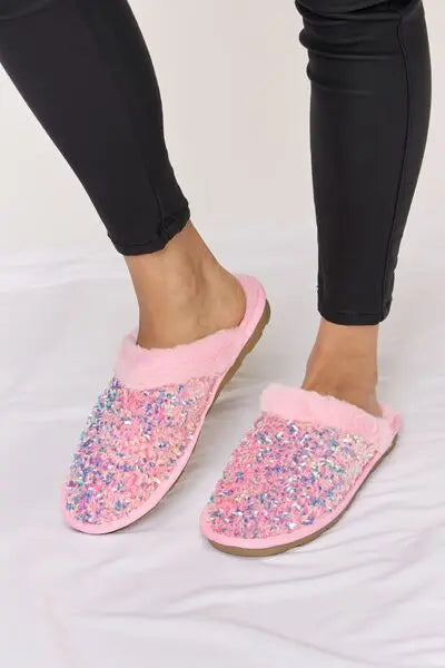 Sequin Plush Round Toe Slippers - GlossiChic Collection PINK / 5 GlossiChic Collection Shoes & Accessories