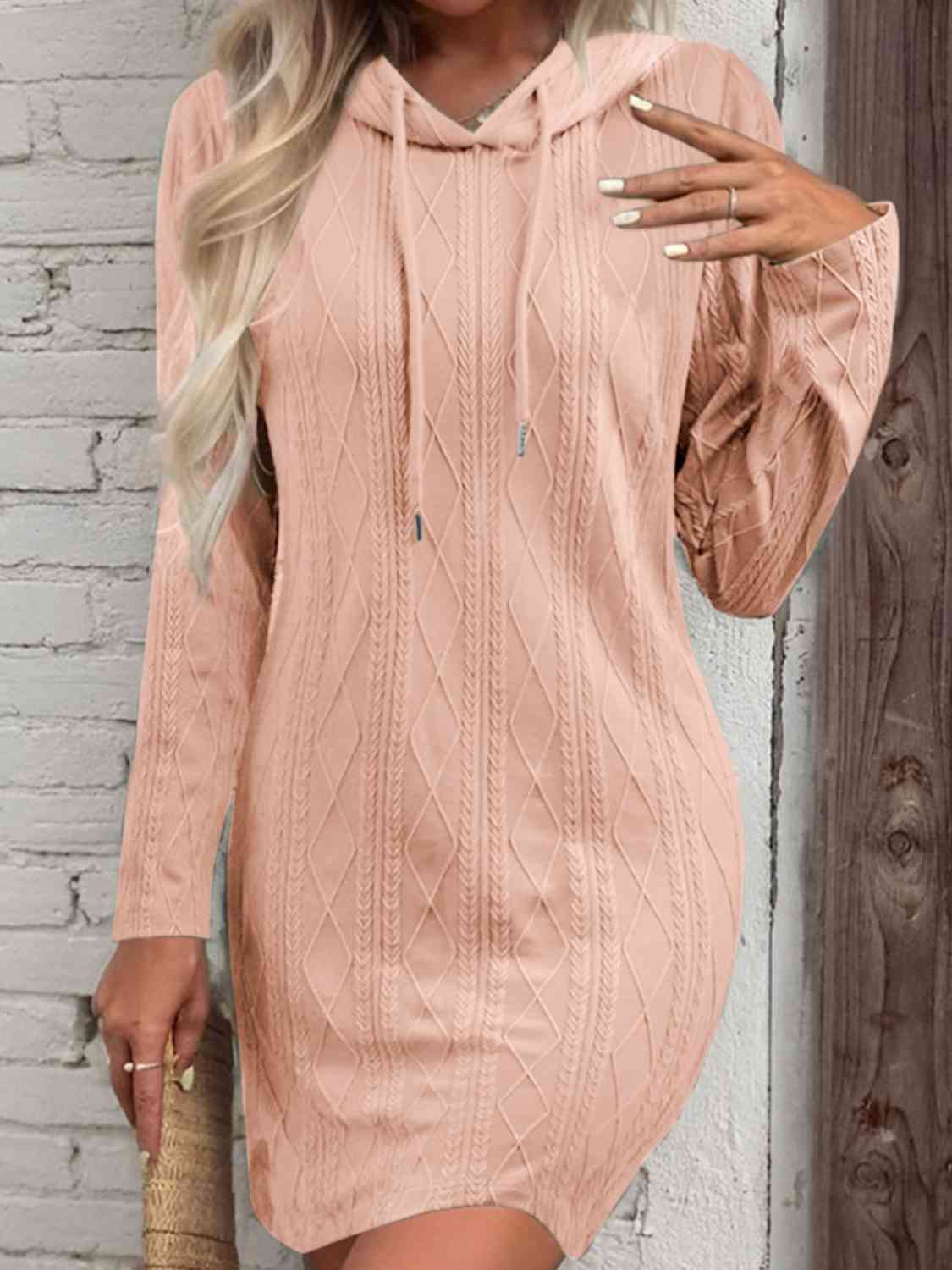 Drawstring Hooded Sweater Dress - GlossiChic Collection Dusty Pink / S GlossiChic Collection apparel