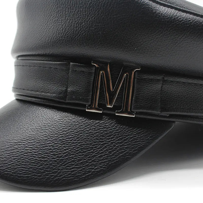 Fashion Simple PU Leather Solid Color Beret - GlossiChic Collection Black / Adjustable GlossiChic Collection Belts & Hats