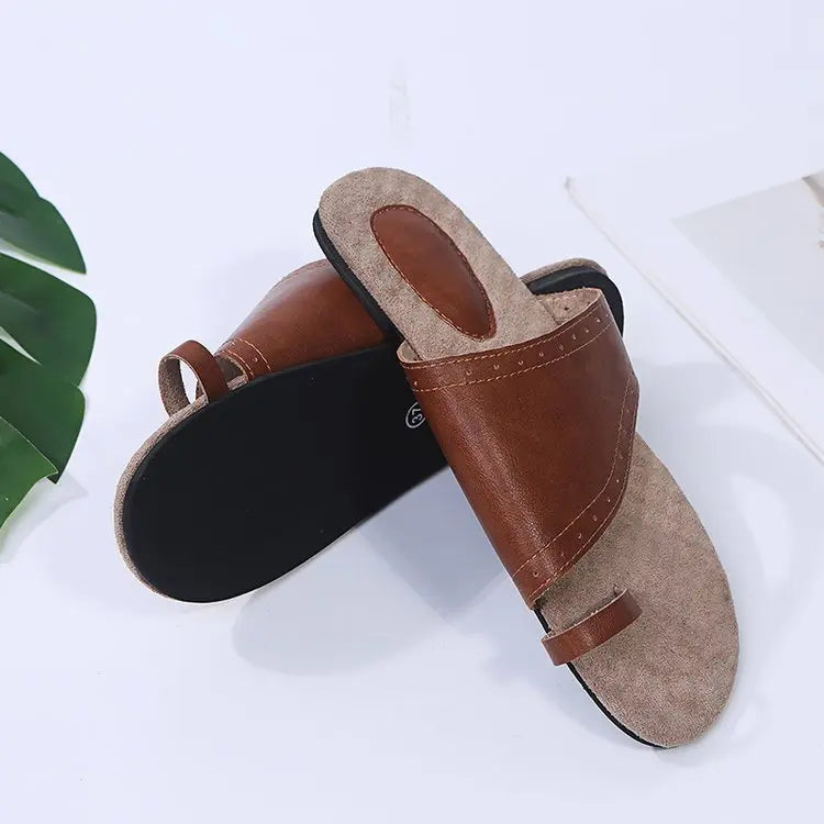 Retro Flat Bottom Casual Sandals - GlossiChic Collection Dark Brown / 35 GlossiChic Collection Shoes & Accessories