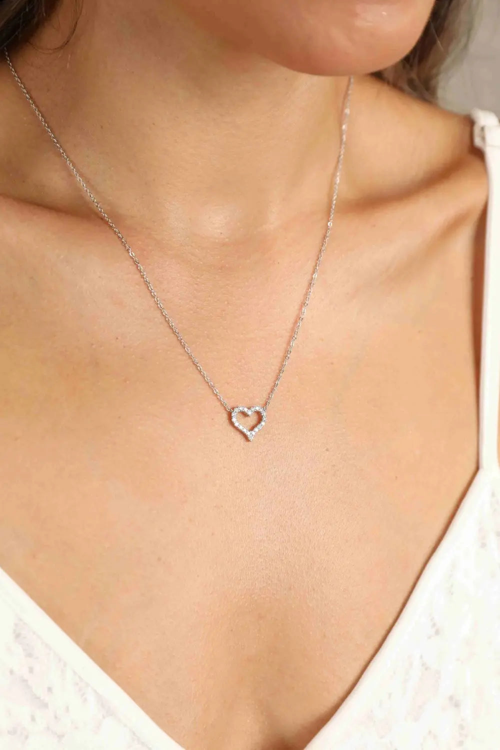 Moissanite Platinum-Plated Heart Necklace - GlossiChic Collection Silver / One Size GlossiChic Collection jewelry