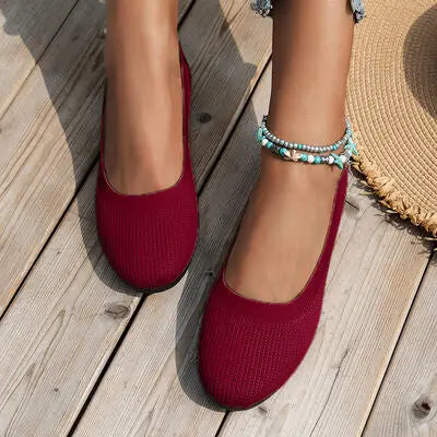 Round Toe Knit Ballet Flats - GlossiChic Collection Wine / 36 GlossiChic Collection Shoes & Accessories