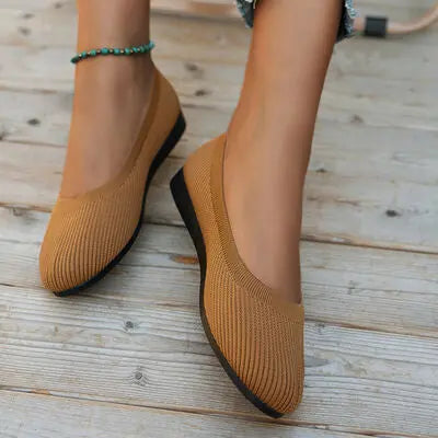 Round Toe Knit Ballet Flats - GlossiChic Collection Wine / 36 GlossiChic Collection Shoes & Accessories