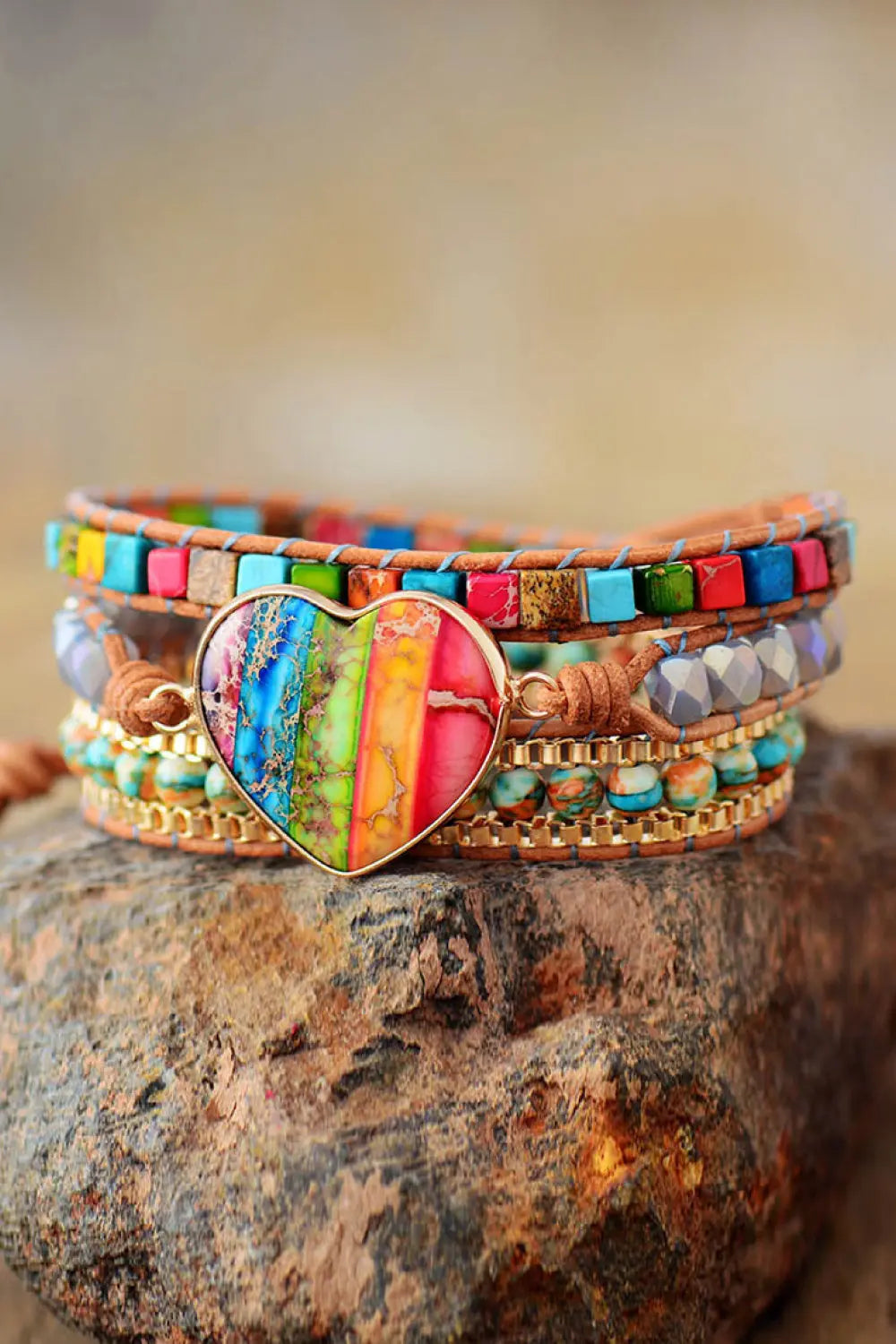 Imperial Jasper & Crystal Layered Bracelet - GlossiChic Collection Multicolor / One Size GlossiChic Collection Bracelets